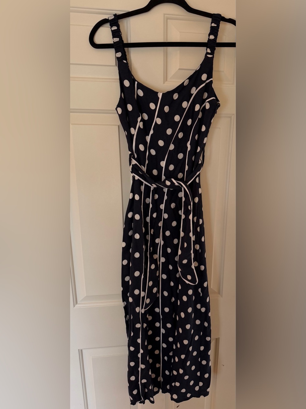 Zara Black and White Polka Dot Midi Dress with Belt
